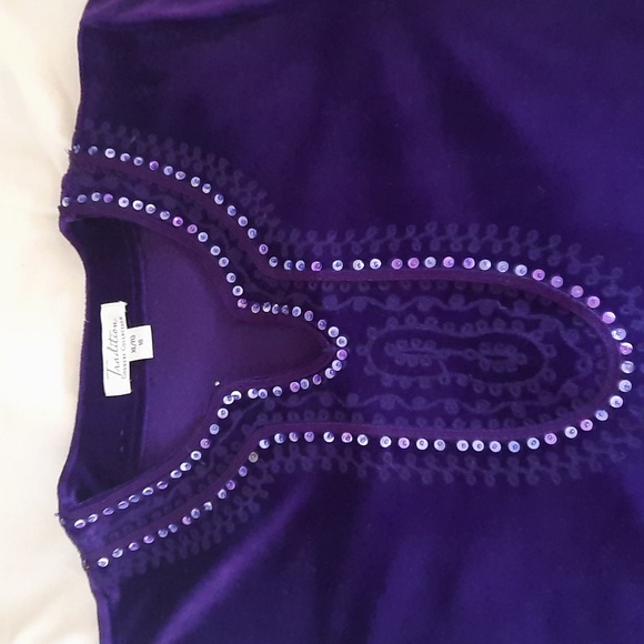 Tradition Purple 3/4 Sleeve Velour Kaflan Look Top with Sequins - Picture 1 of 8